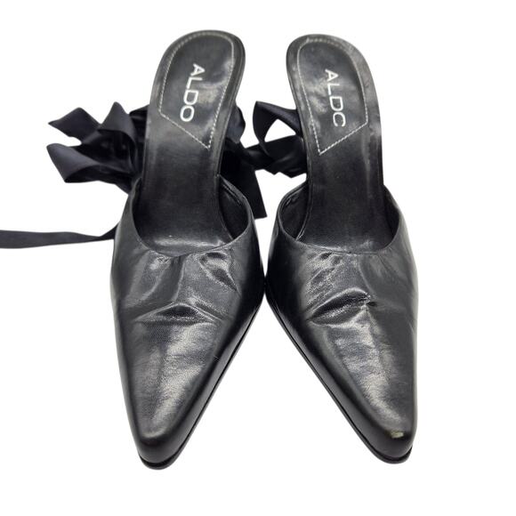 ALDO Black Satin Ribbon-Tie Heels – Size 39 (US 8.5) - Pointed Toe Y2K Chic - Picture 7 of 11